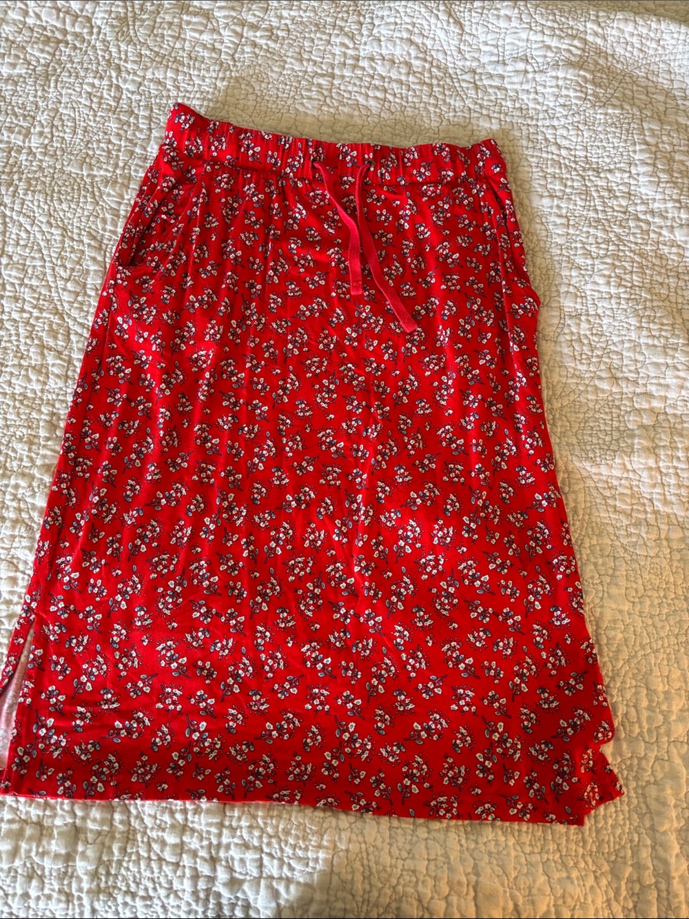 St. John's Bay Red Floral Drawstring Midi Skirt